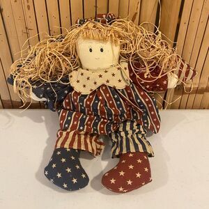 Patriotic Country American Rag Doll Americana Angel 11” Straw Hair Stars Stripes